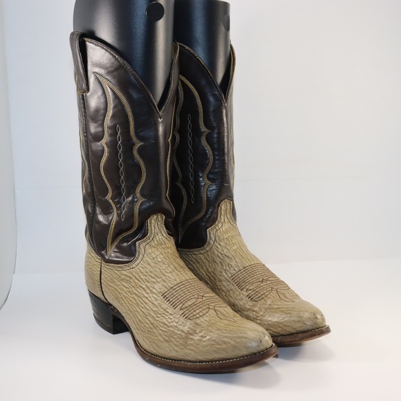Abilene Western Cowboy Boots Mens 12 D Brown Tan Leather Stitched 6826 USA Made